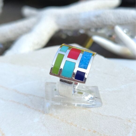 Vintage Native American Multi-Stoned Sterling Silver Ring - Picture 7 of 12